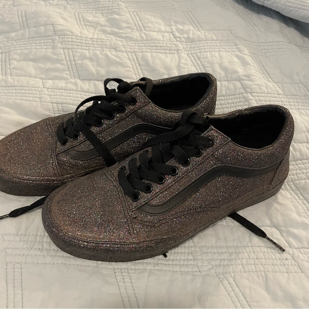 Glittery Low-Top Sneakers with Black Accents